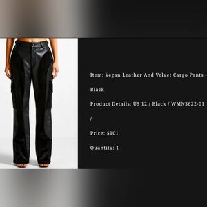 Vegan Leather and Velvet Cargo Pants - Black
